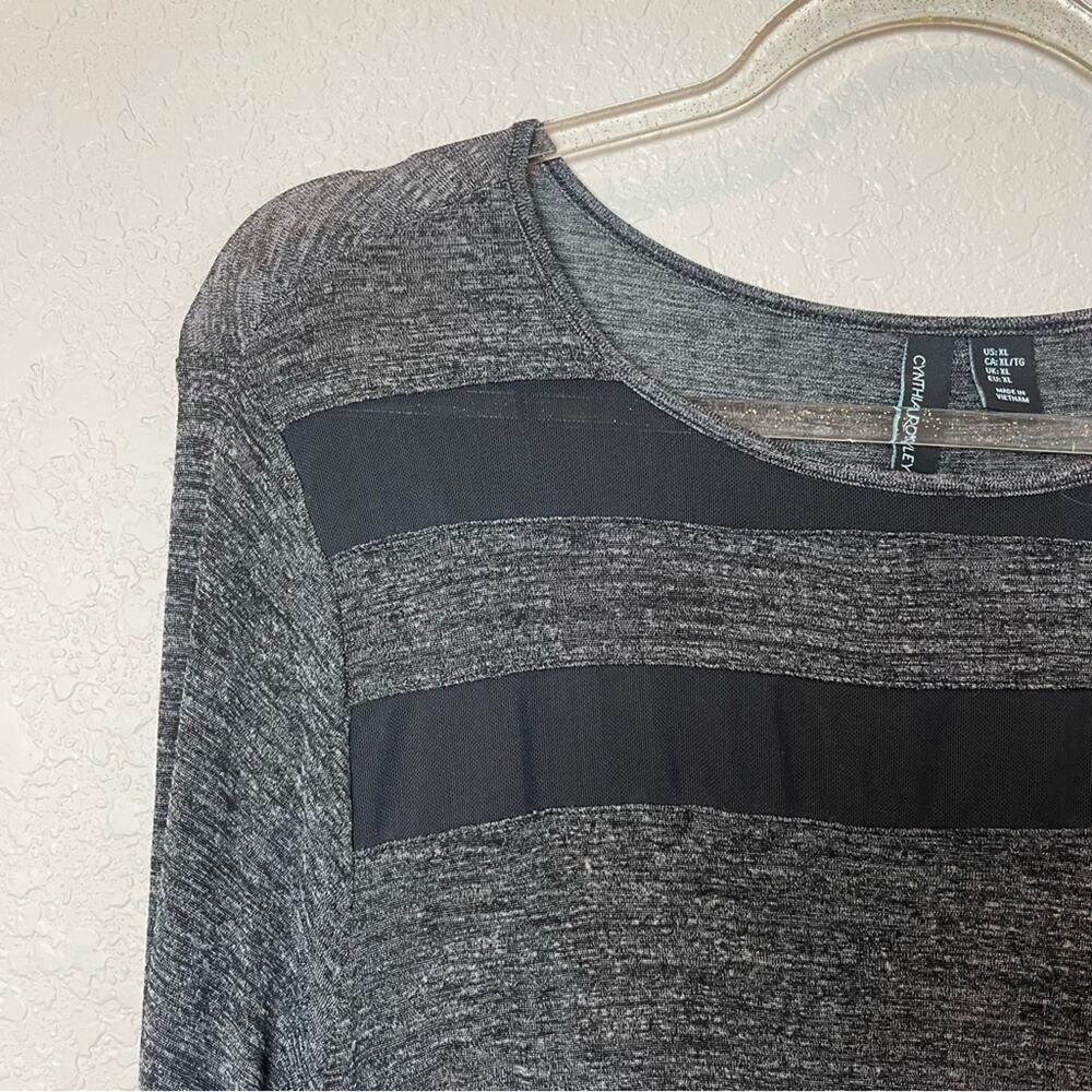 CYNTHIA ROWLEY Black & Charcoal Heathered Long Sleeve Top Size XL - Picture 2 of 7